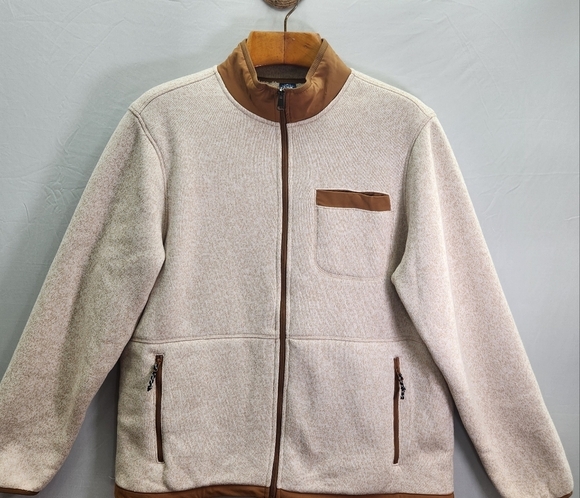 George Other - George Men's Zip-Up Sweater - Cream with Brown Trim XL (46-48)